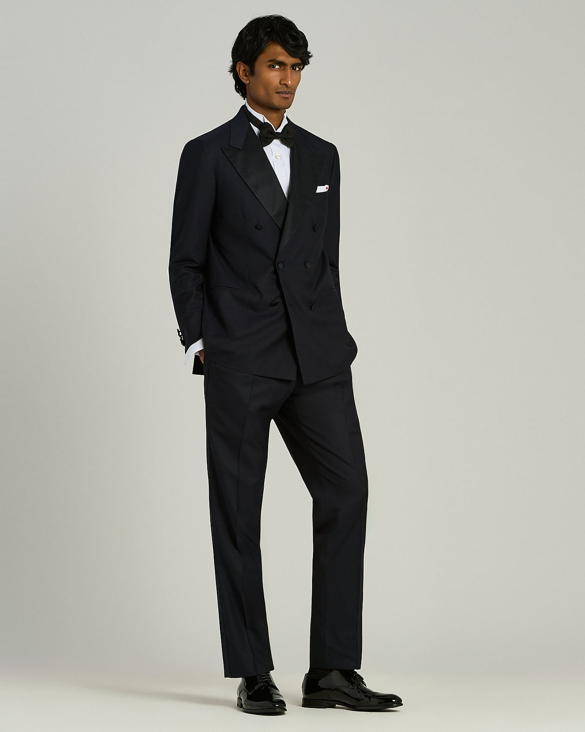 NAVY BLUE 14 MICRON WOOL DOUBLE-BREASTED TUXEDO SUIT 5