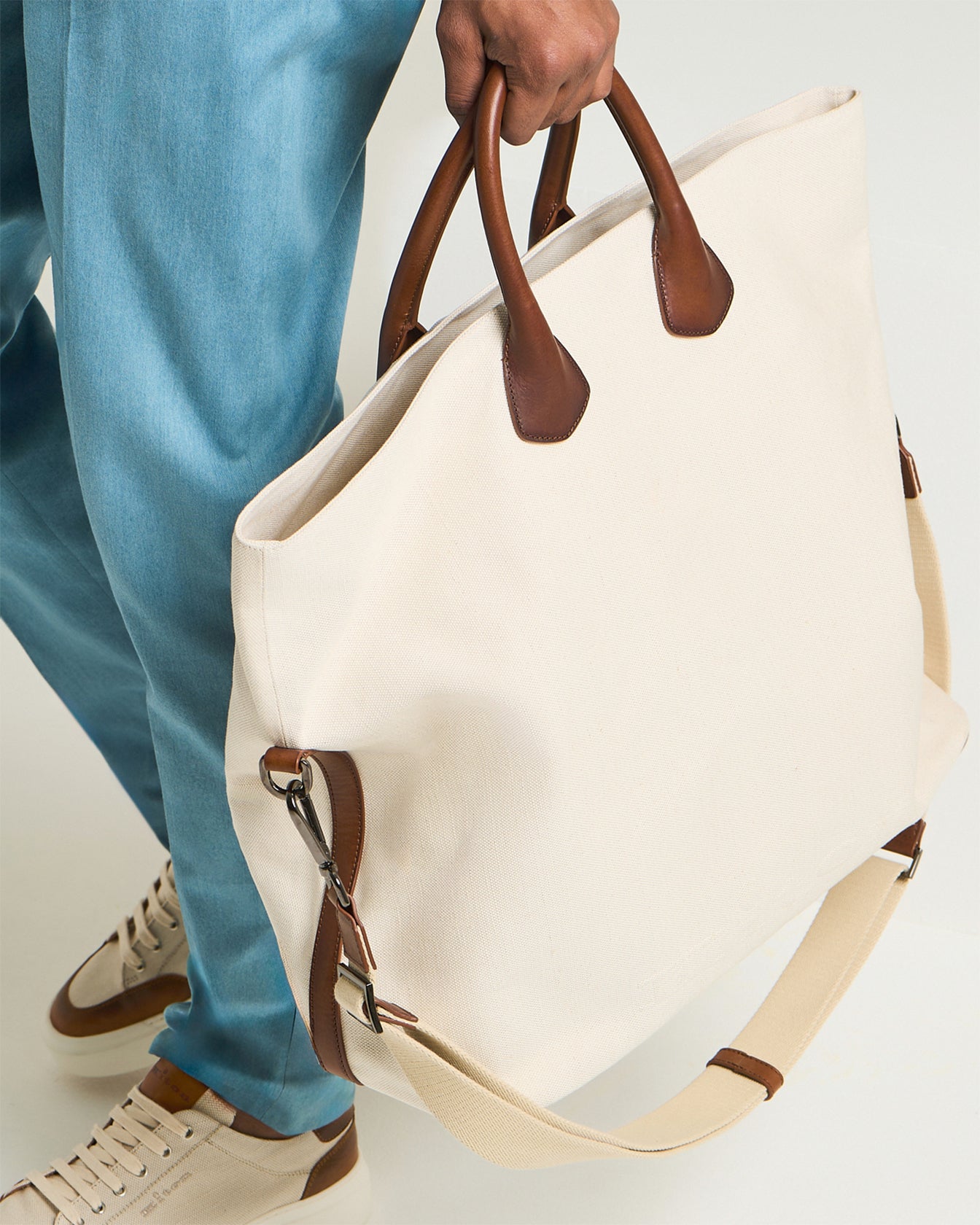 COTTON AND LEATHER TOTE BAG