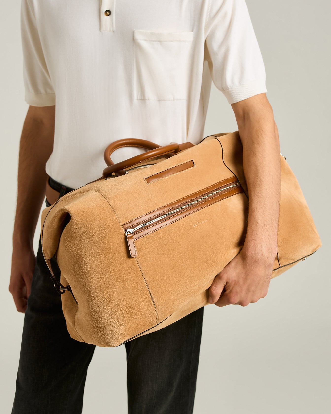 Suede Weekend Holdall in Cognac Calfskin4