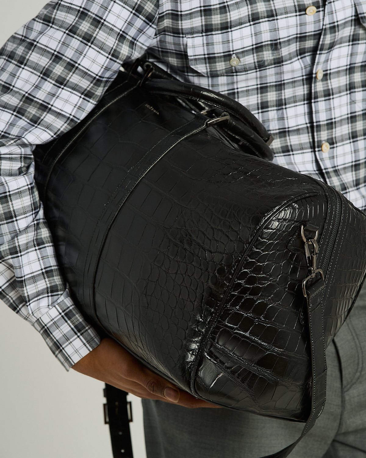 BLACK ALLIGATOR LEATHER DUFFLE BAG 3