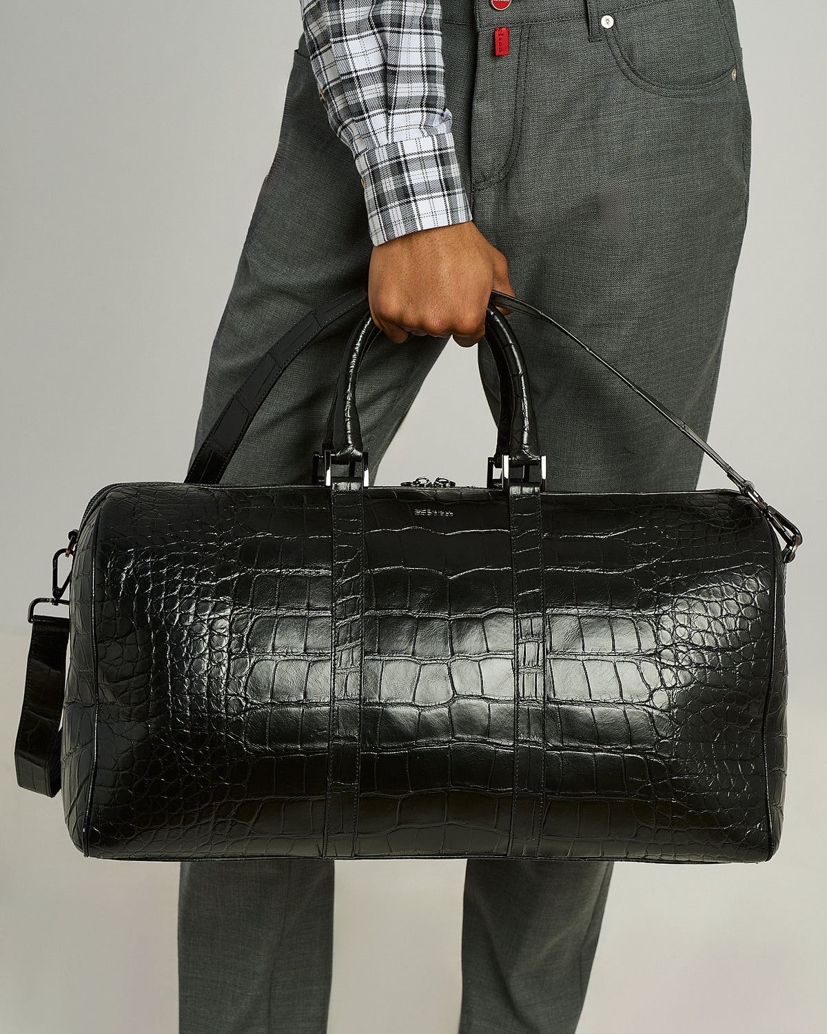 BLACK ALLIGATOR LEATHER DUFFLE BAG 4