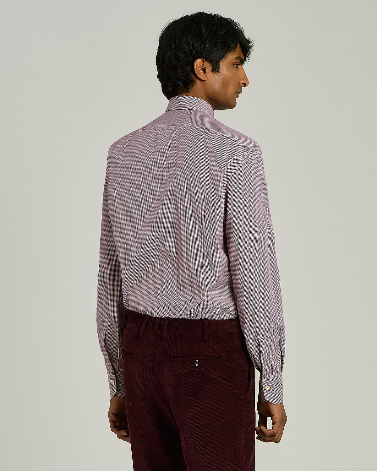 BORDEAUX COTTON MICRO PATTERN SHIRT WITH BUTTON-DOWN COLLAR 3