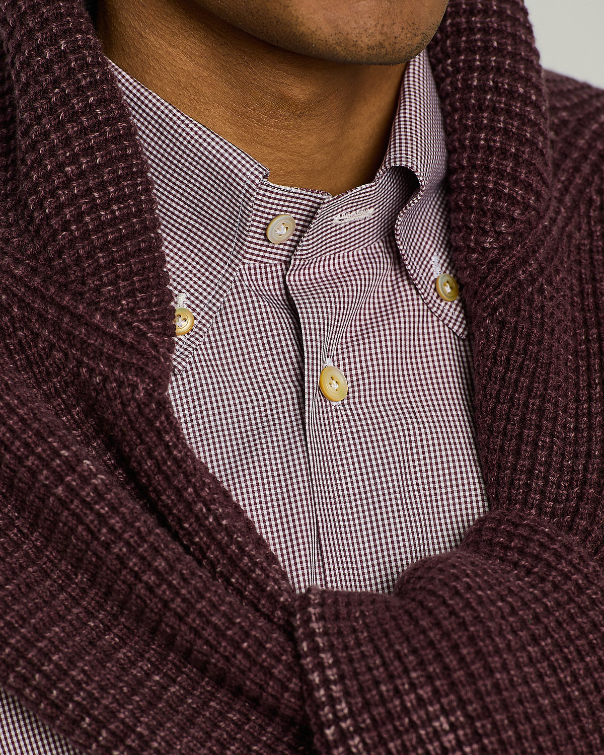 BORDEAUX COTTON MICRO PATTERN SHIRT WITH BUTTON-DOWN COLLAR 4