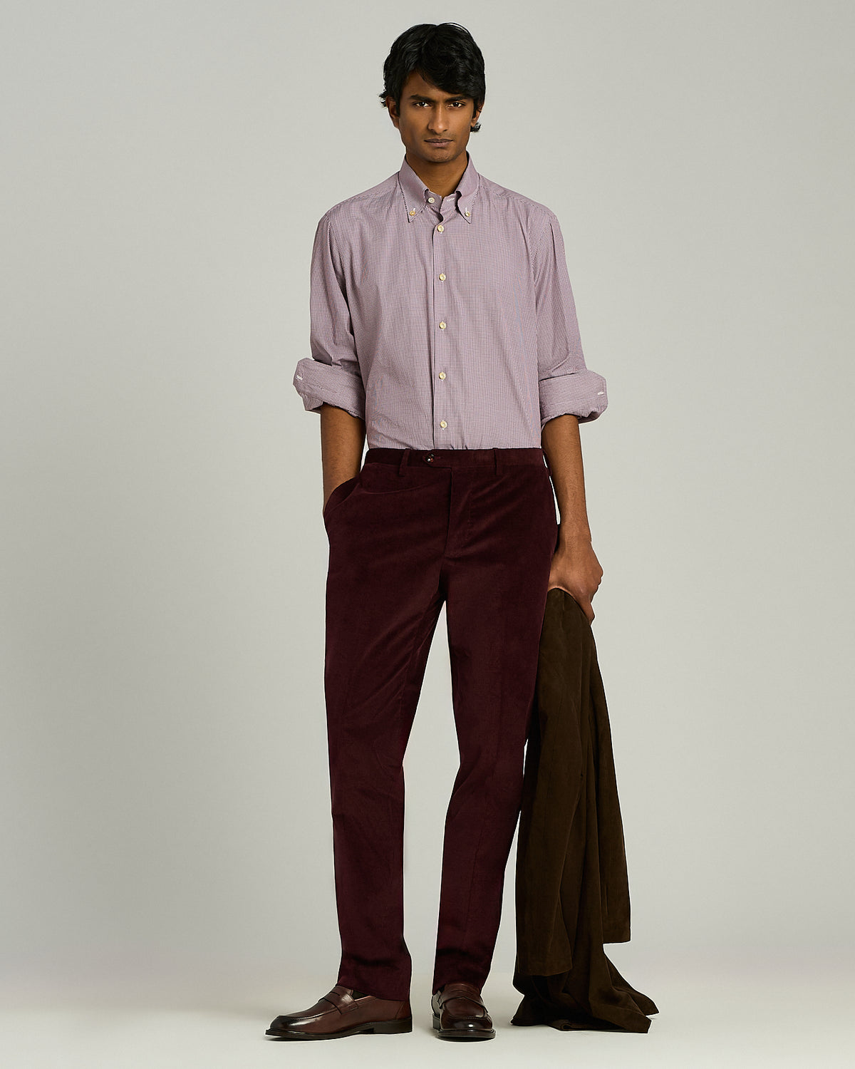 BORDEAUX COTTON MICRO PATTERN SHIRT WITH BUTTON-DOWN COLLAR 5