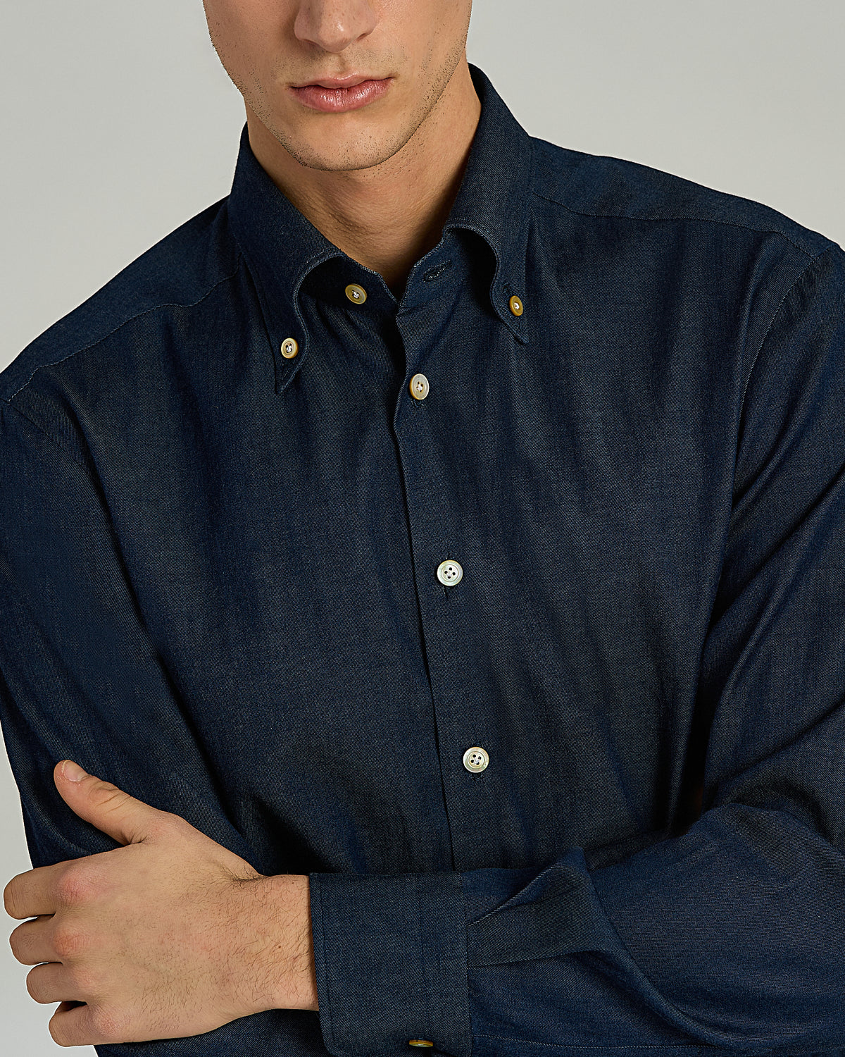 LIGHT BLUE WASHED STRETCH-COTTON SHIRT 4