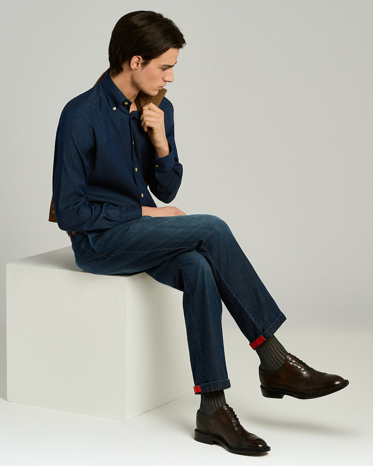 LIGHT BLUE WASHED STRETCH-COTTON SHIRT 5