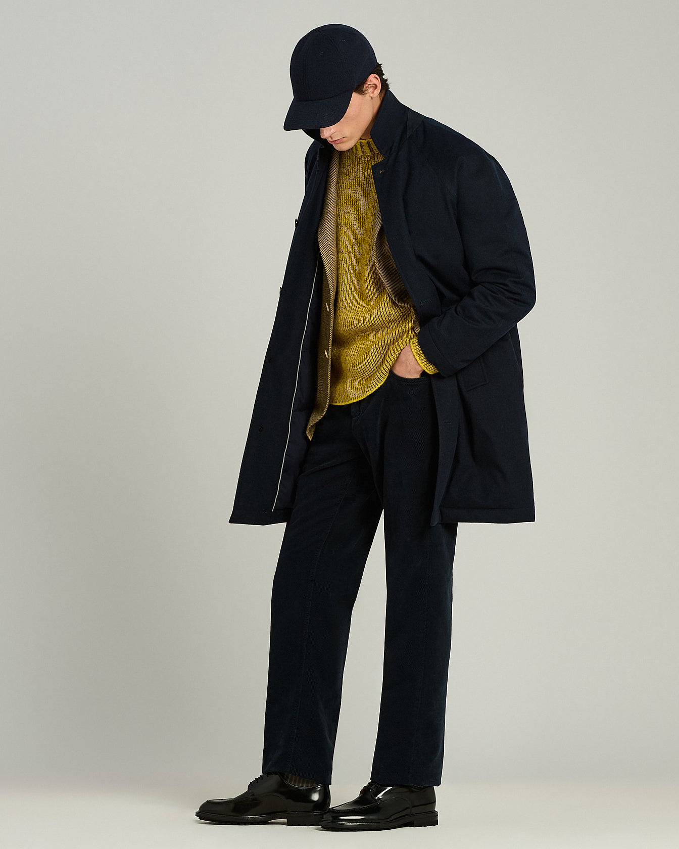 CAPPELLO BASEBALL IN CASHMERE E SETA CON DETTAGLI IN PELLE