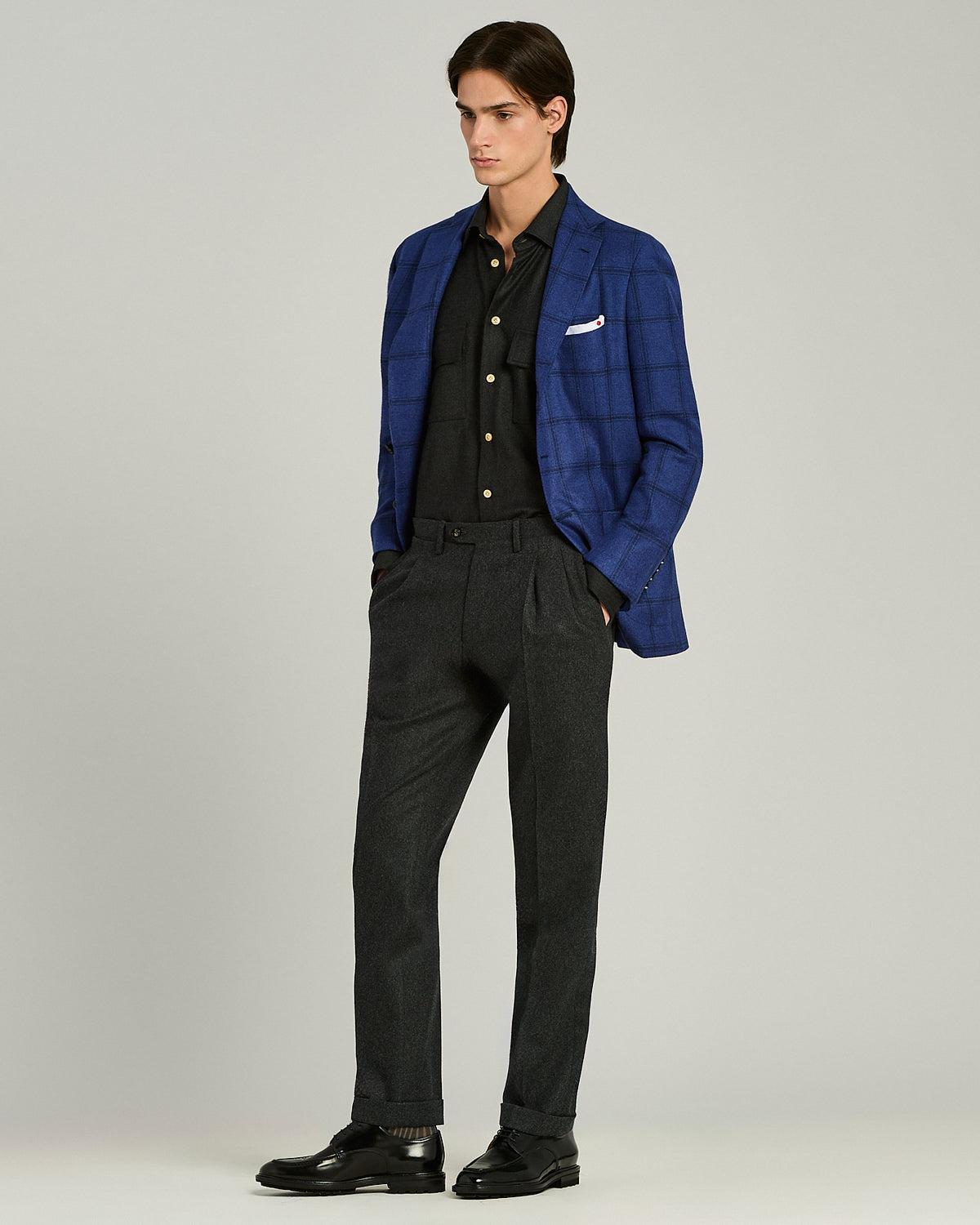 MEDIUM GREY WOOL AND CASHMERE SHIRT WITH PATCH POCKETS 5
