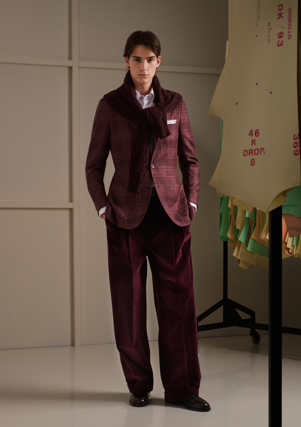 GIACCA MONOPETTO IN CASHMERE, SETA E LINO CON MOTIVO CHECK