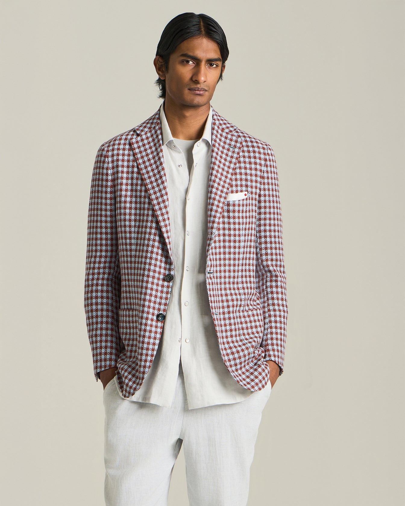 BLAZER IN MISTO CASHMERE CON MICRO-CHECK