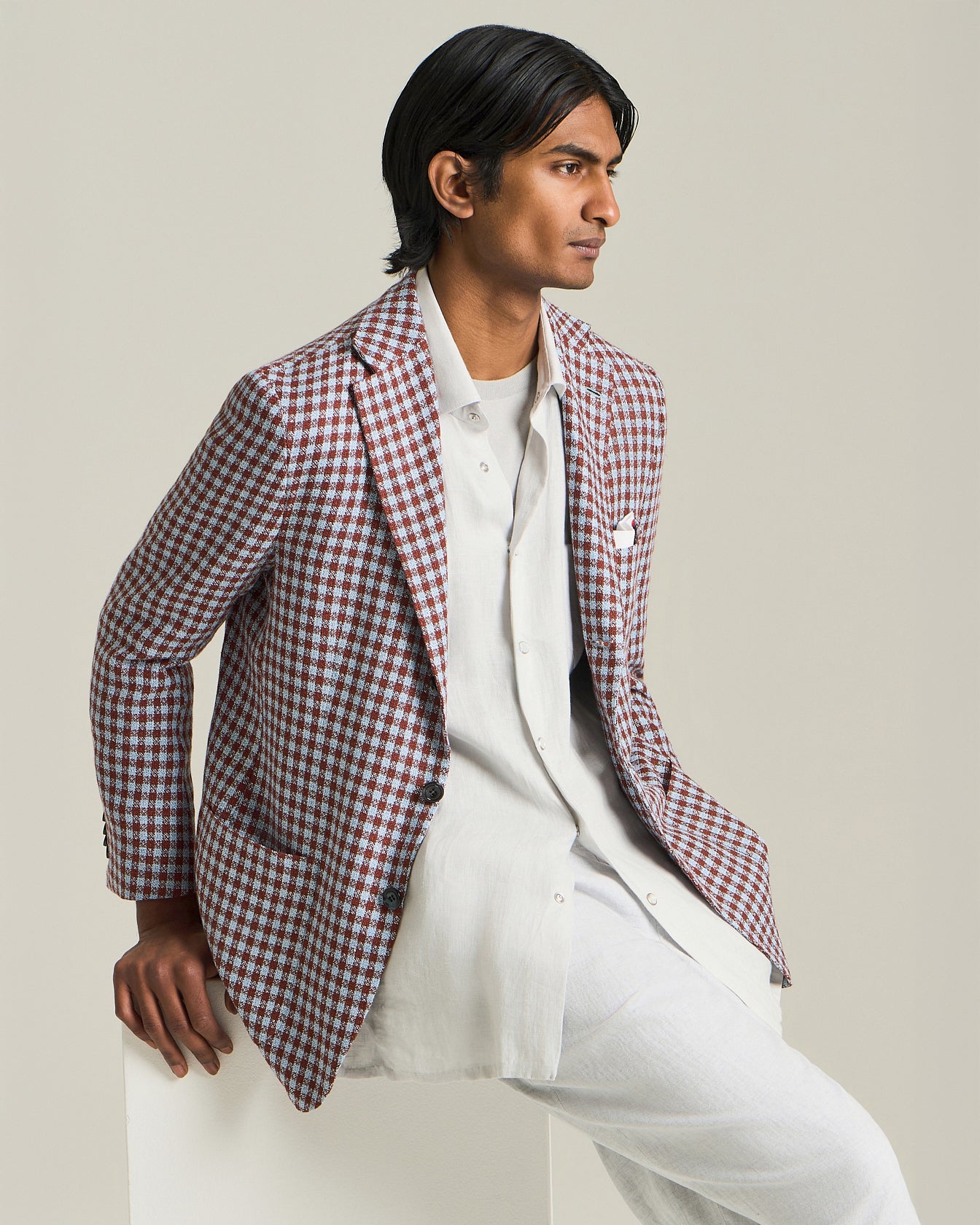 CASHMERE BLEND MICRO CHECK BLAZER