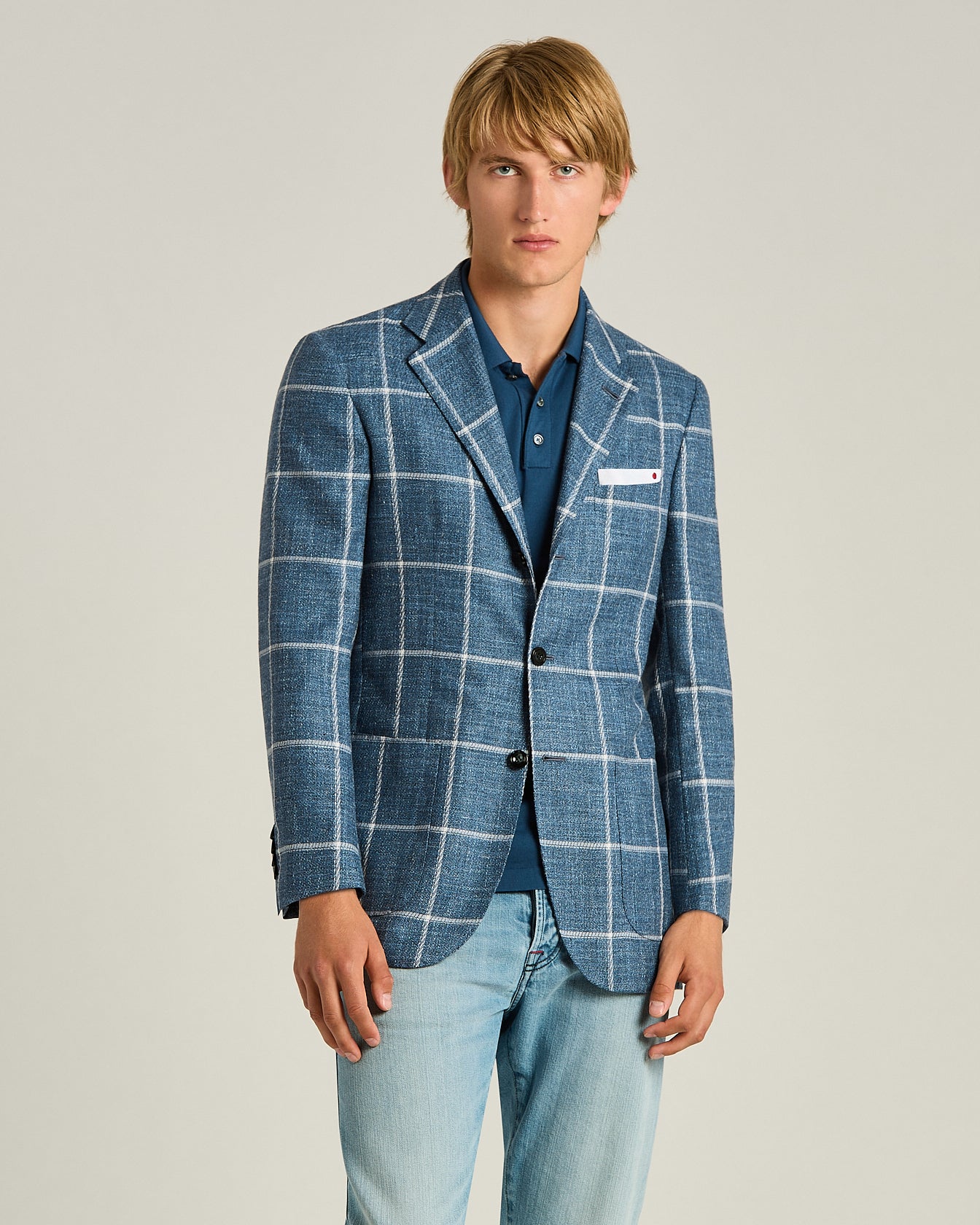 GIACCA MONOPETTO A QUADRI IN BLEND PREGIATO