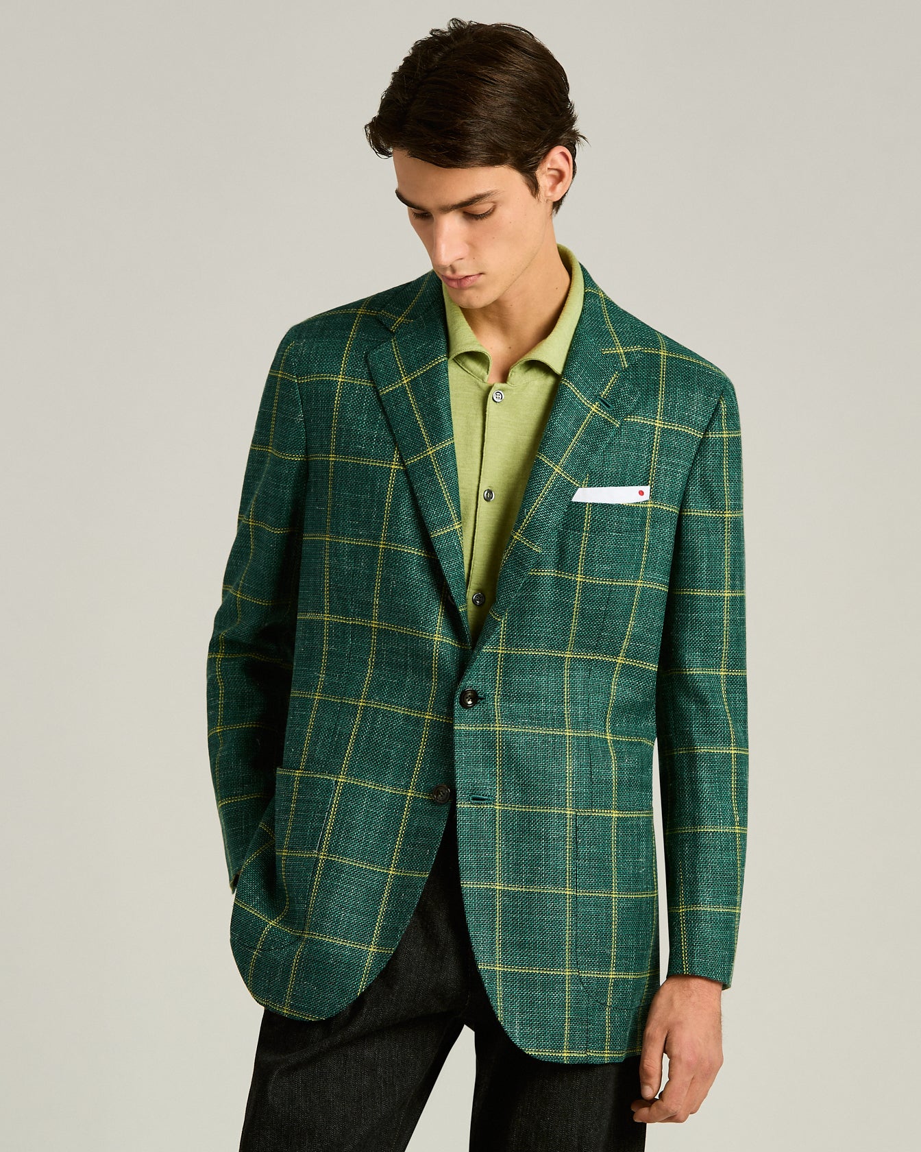 GIACCA MONOPETTO A QUADRI IN BLEND PREGIATO