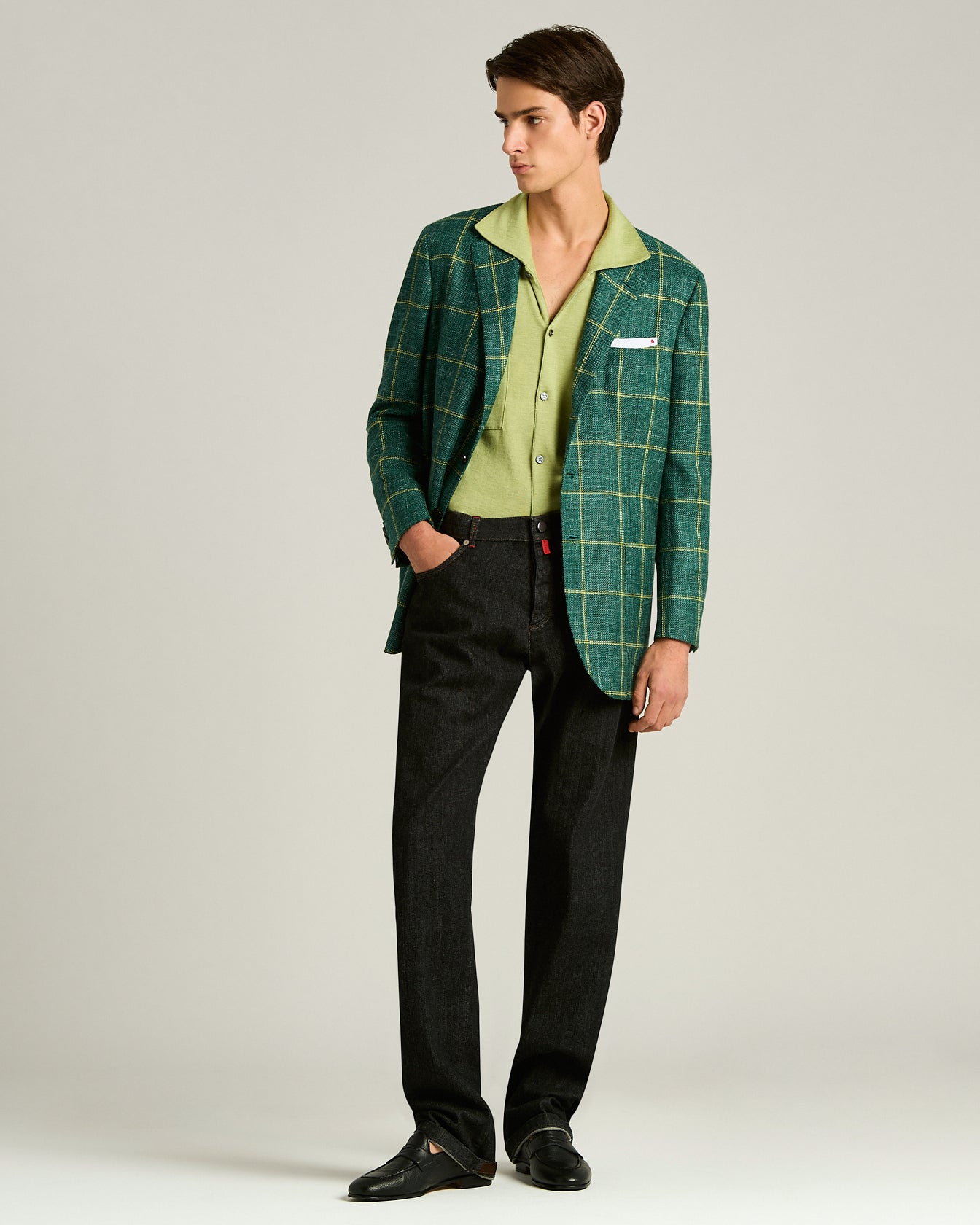 GIACCA MONOPETTO A QUADRI IN BLEND PREGIATO