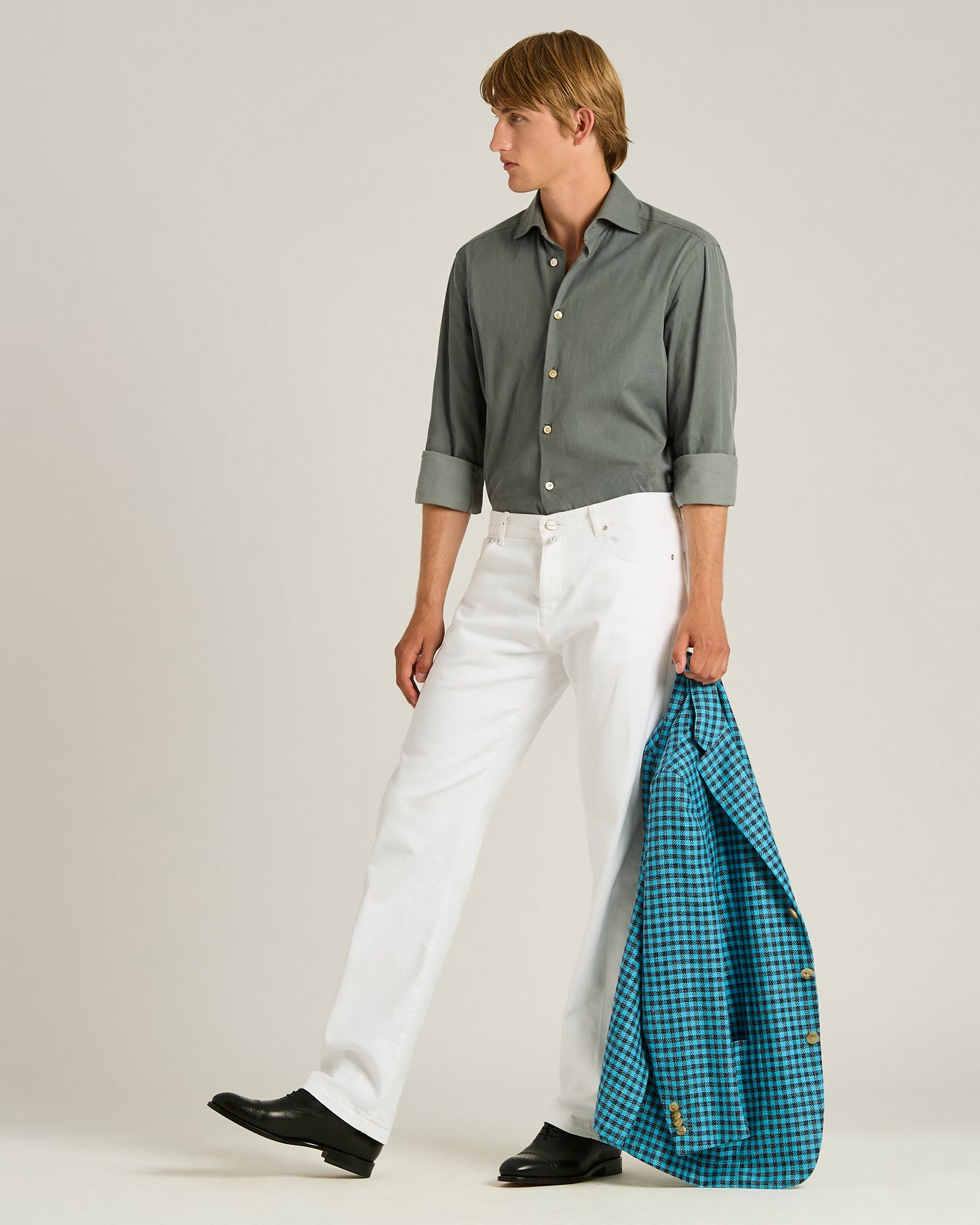 GIACCA MONOPETTO A QUADRI IN BLEND PREGIATO