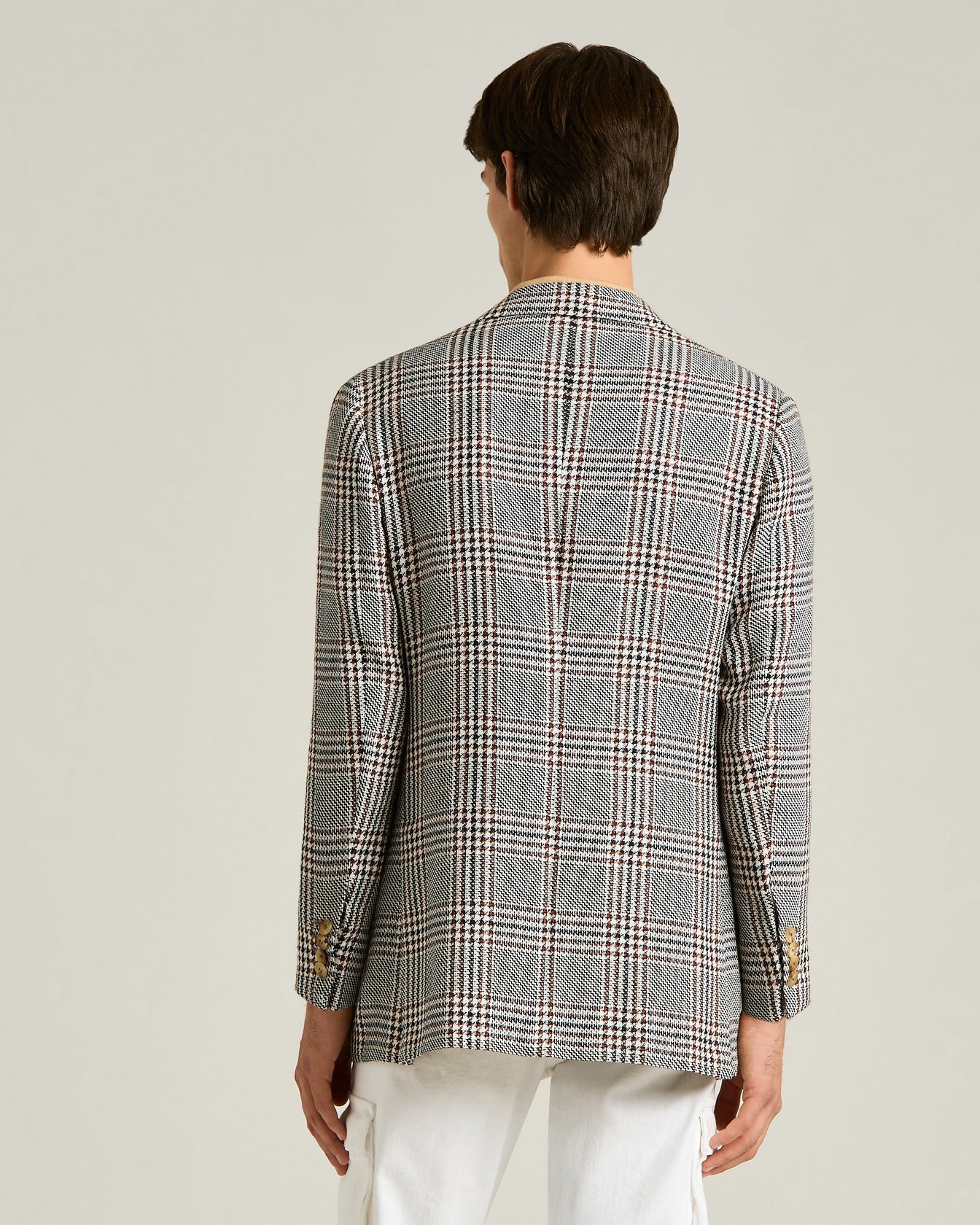 CASHMERE AND LINEN TAILORED CHECKED JACKET