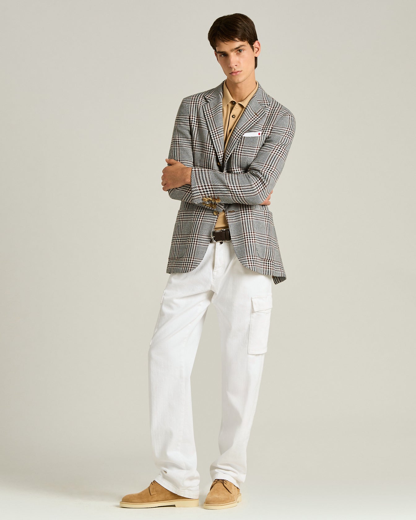 CASHMERE AND LINEN TAILORED CHECKED JACKET