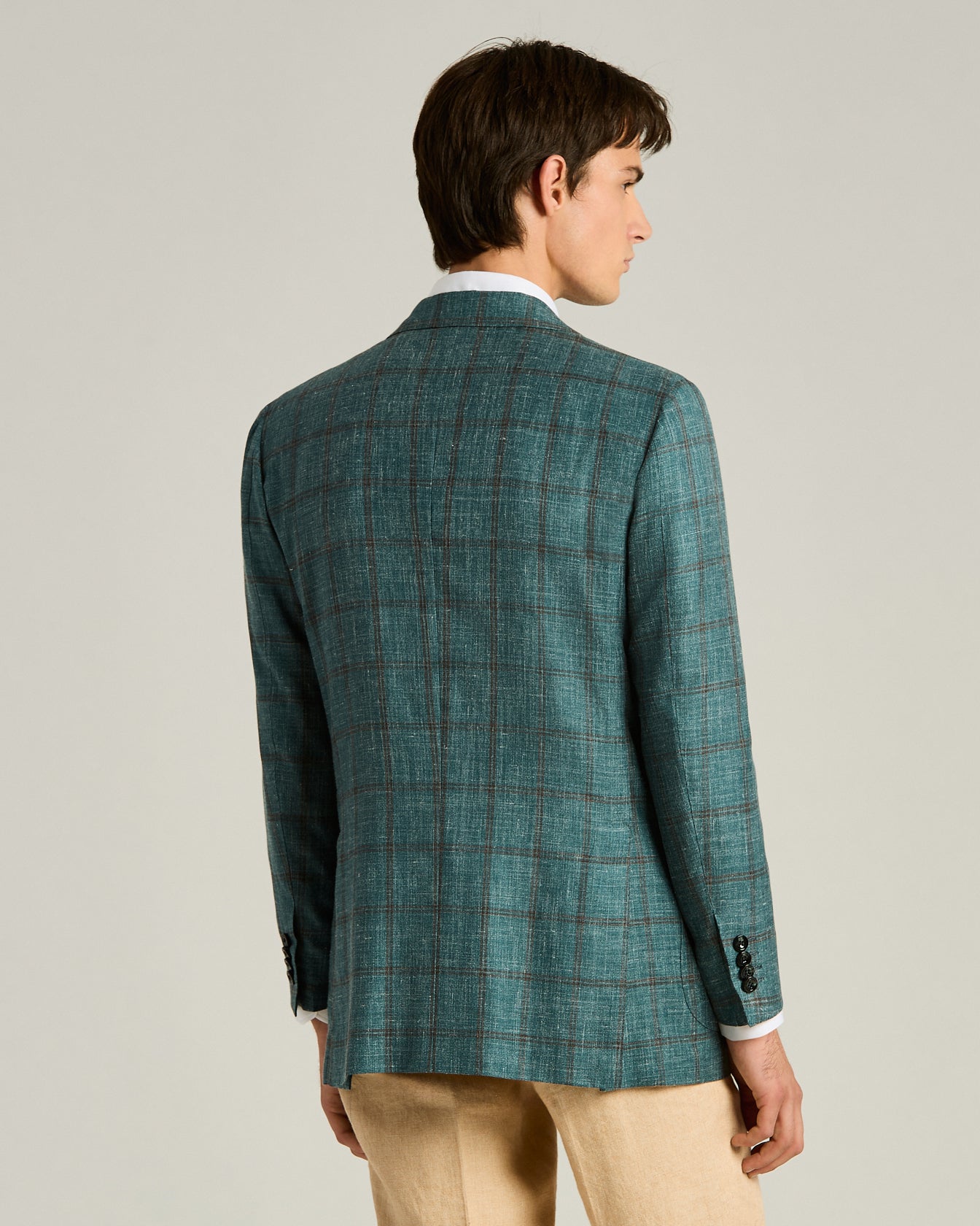 CASHMERE, SILK AND LINEN CHECKED SINGLE-BREASTED JACKET