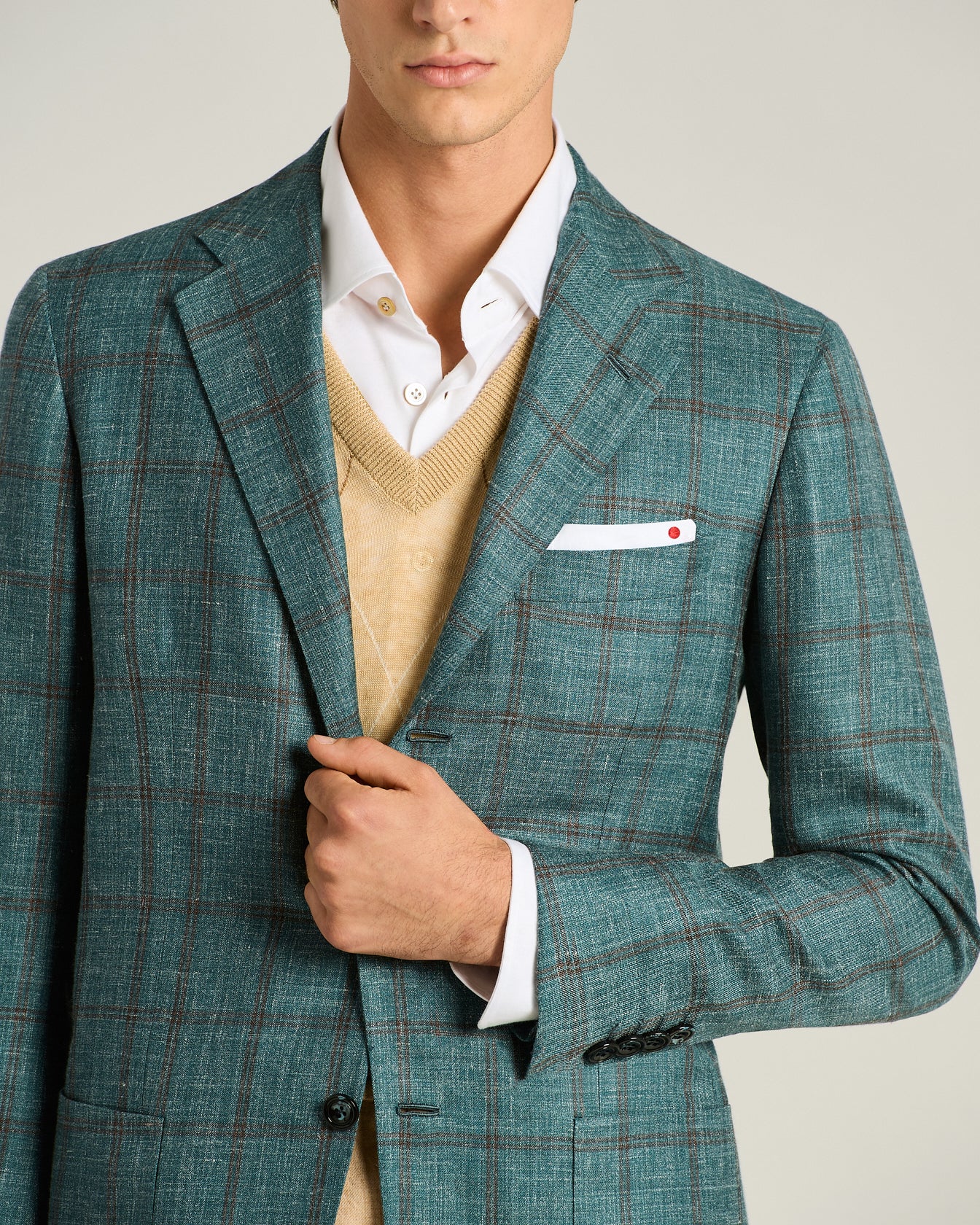 CASHMERE, SILK AND LINEN CHECKED SINGLE-BREASTED JACKET
