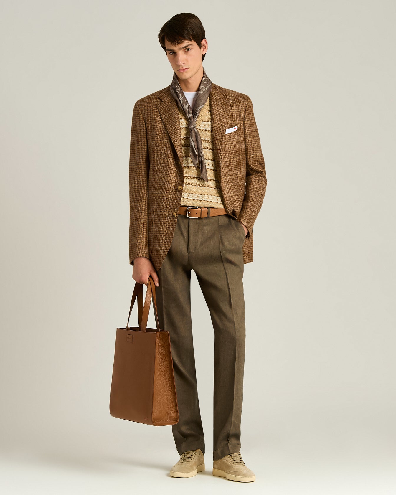 Men's brown natural blend single-breasted jacket | Kiton