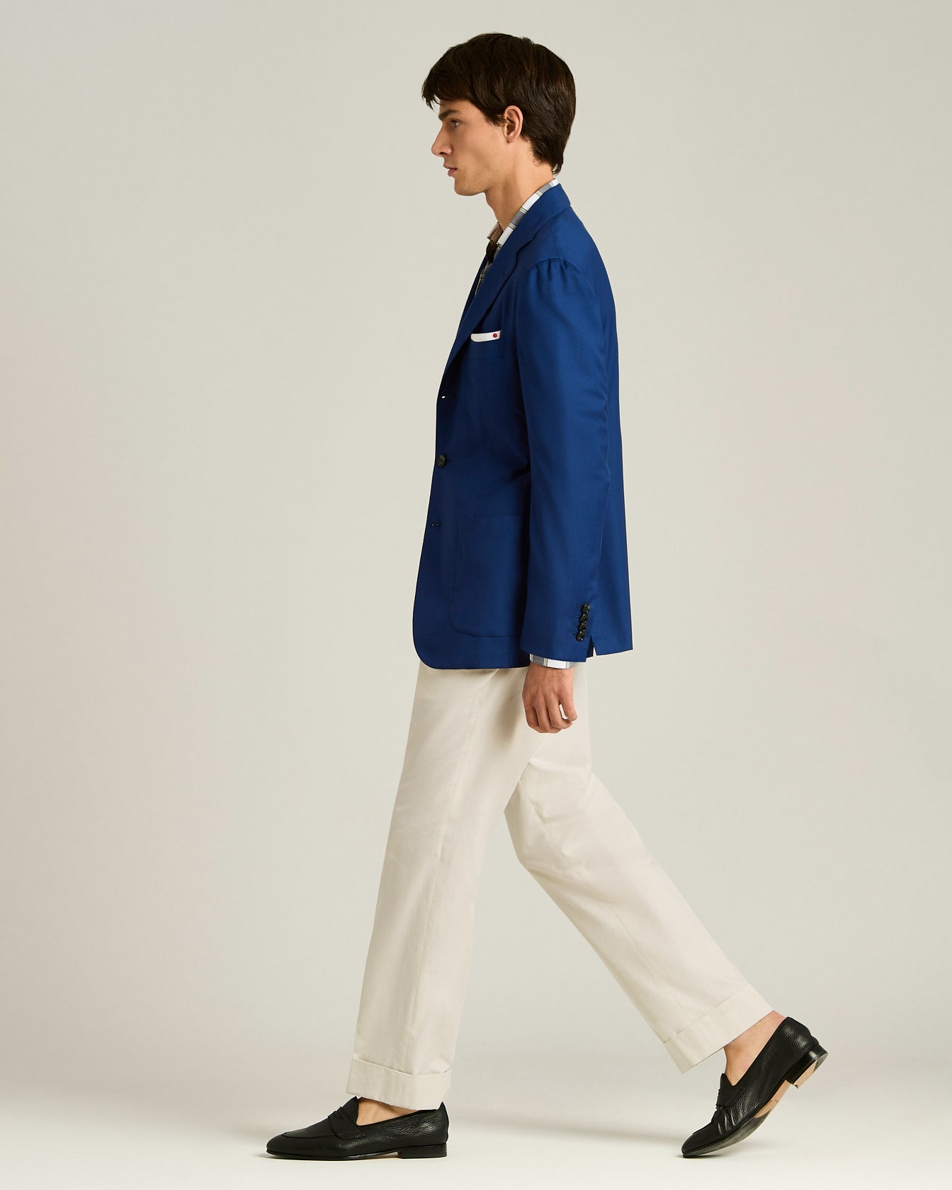 Men's blue cashmere single-breasted tailored jacket | Kiton