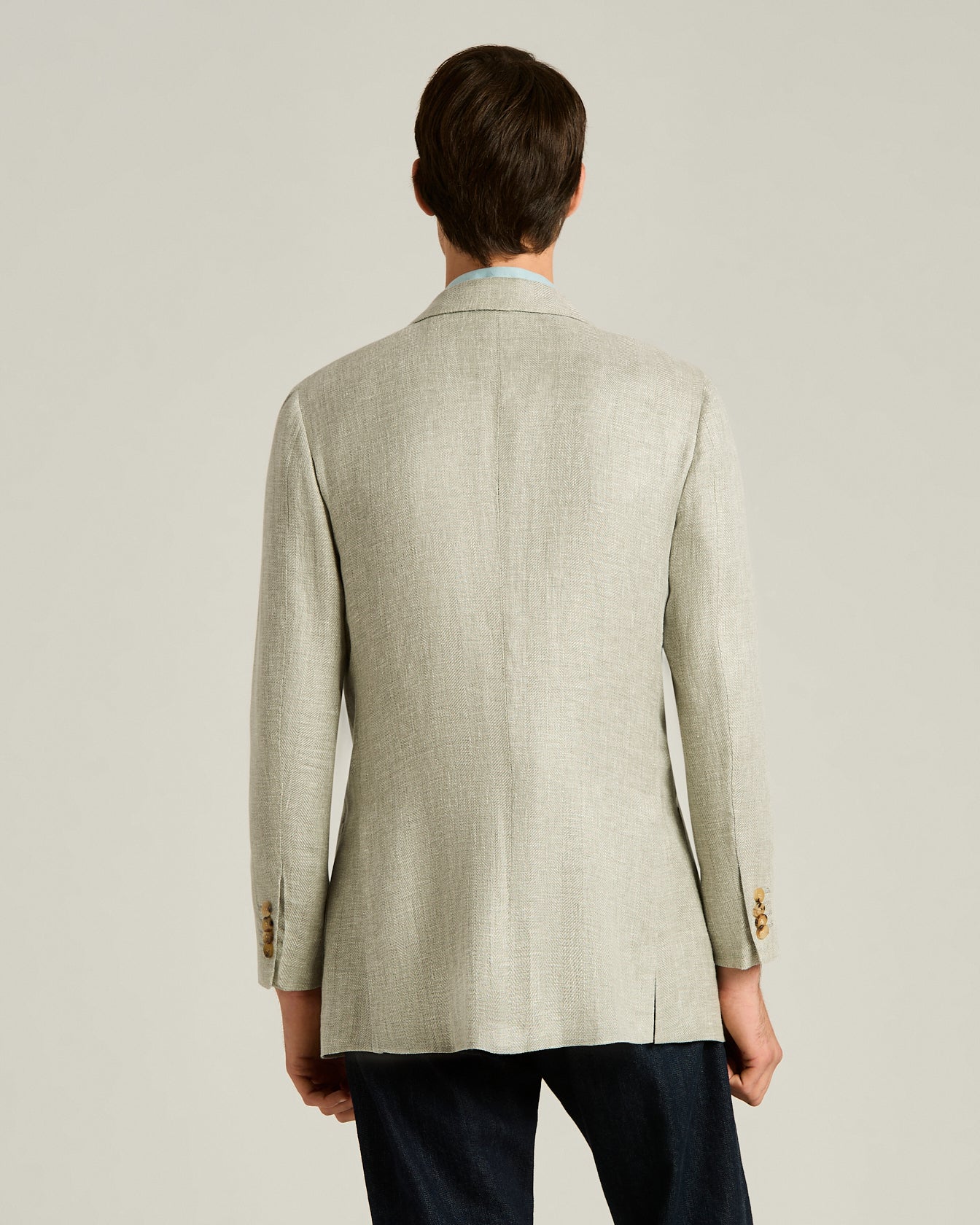 Men's grey linen, cashmere and silk single-breasted jacket | Kiton