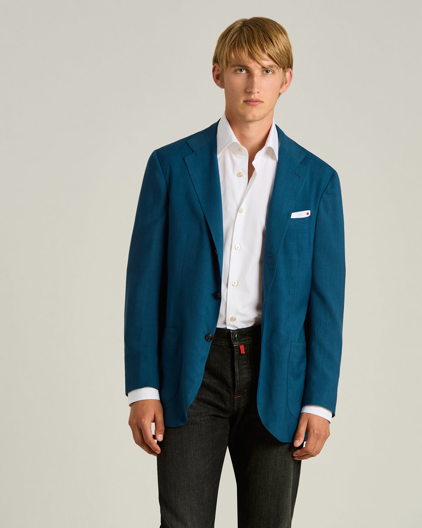 CASHMERE SINGLE-BREASTED JACKET IN BLUE