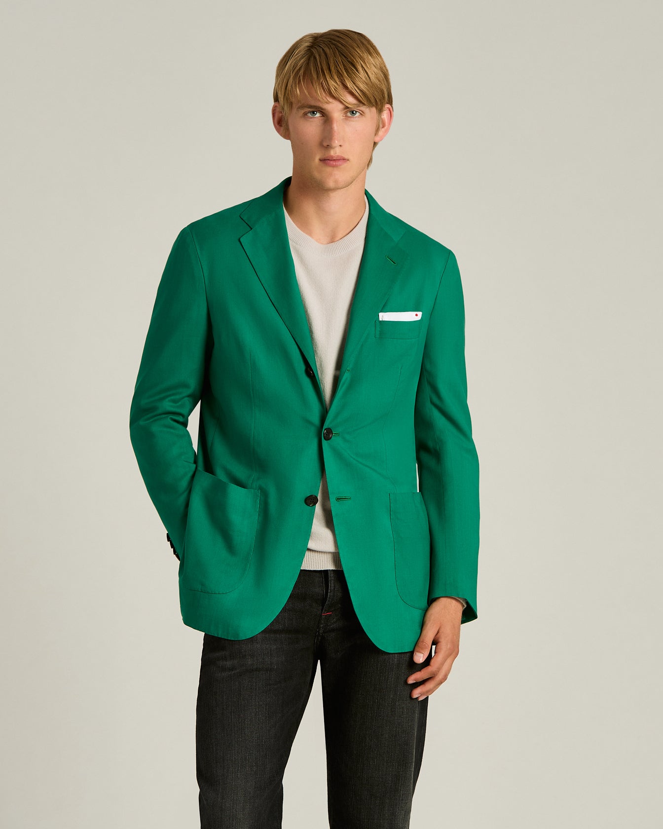 CASHMERE SINGLE-BREASTED JACKET IN GREEN