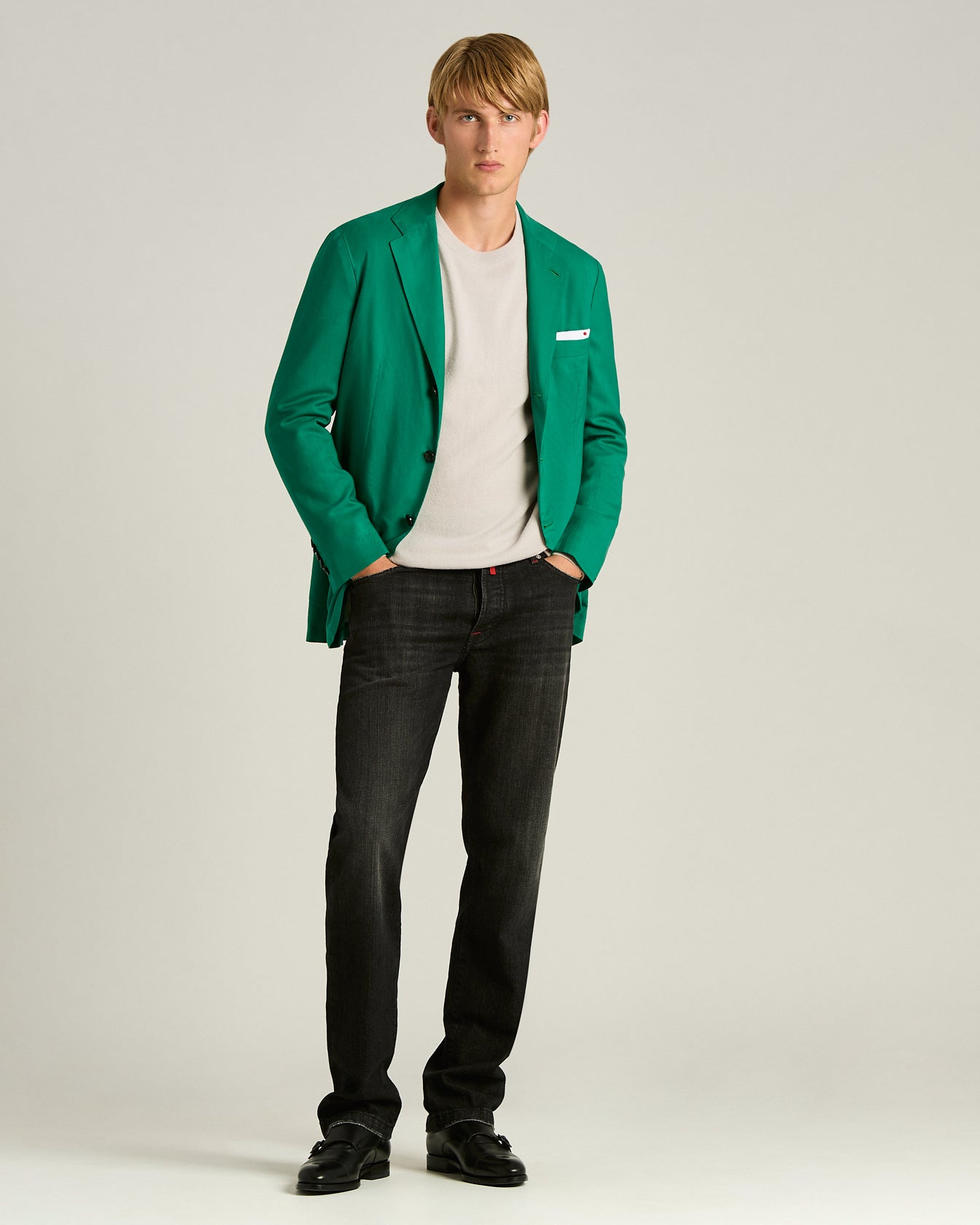 CASHMERE SINGLE-BREASTED JACKET IN GREEN
