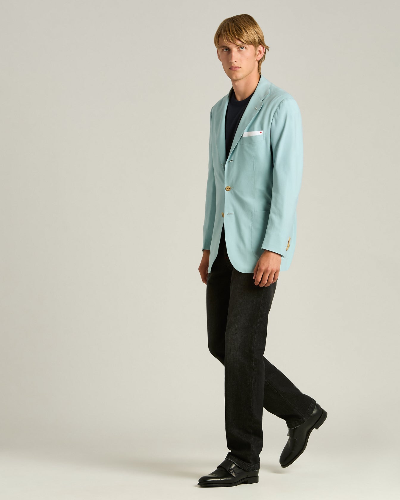 CASHMERE SINGLE-BREASTED JACKET IN AZURE