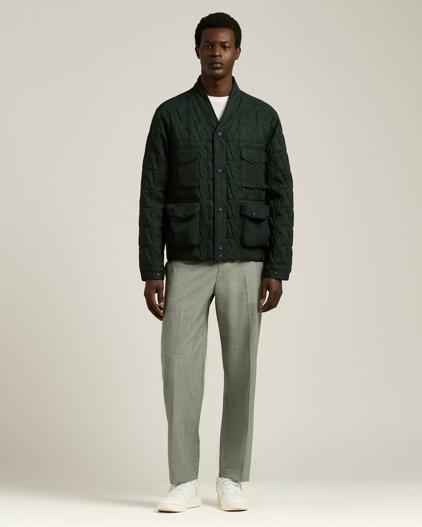 QUILTED JACKET WITH JACQUARD PATTERN AND UTILITY POCKETS