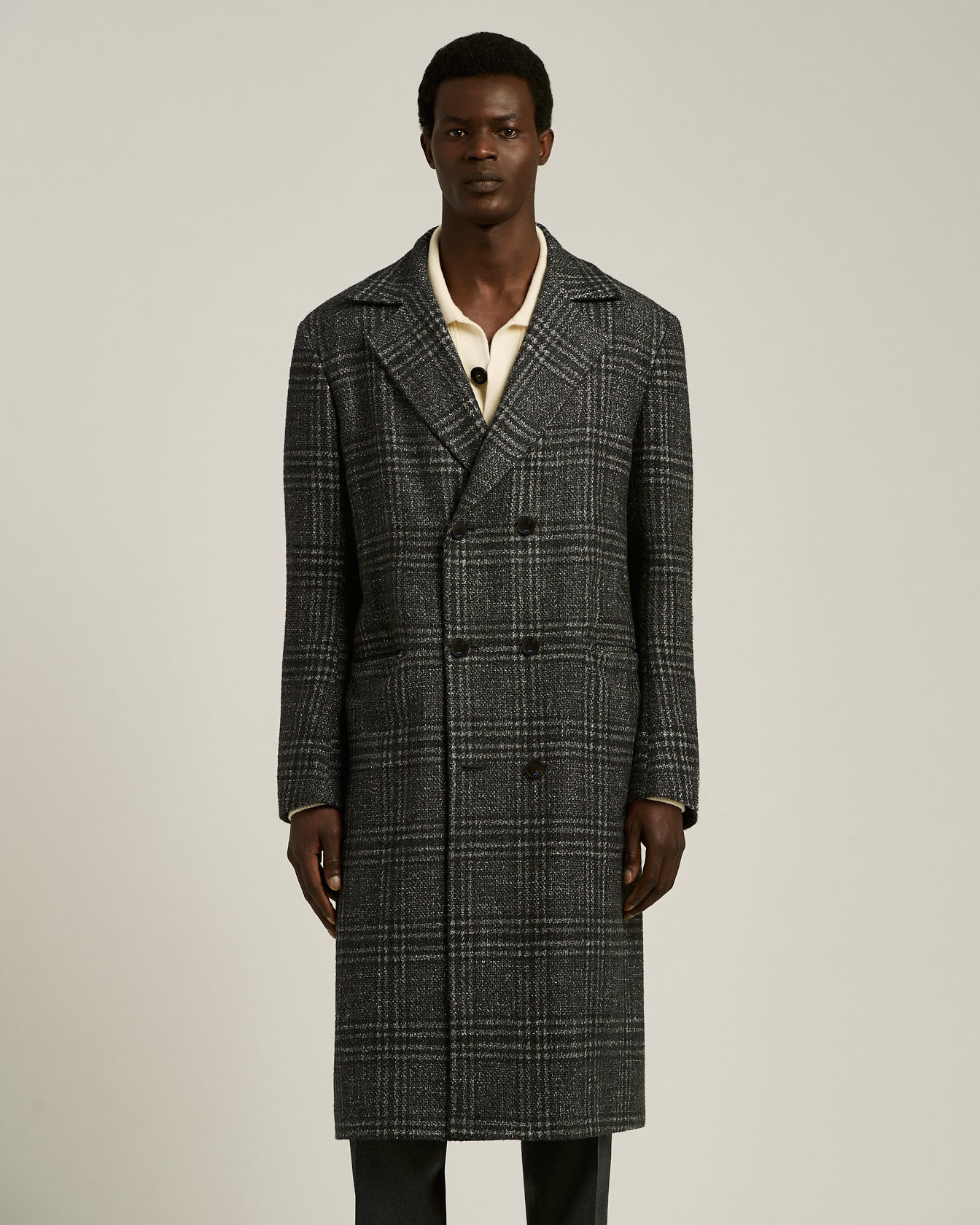 WOOL, CASHMERE AND SILK DOUBLE-BREASTED LONG COAT