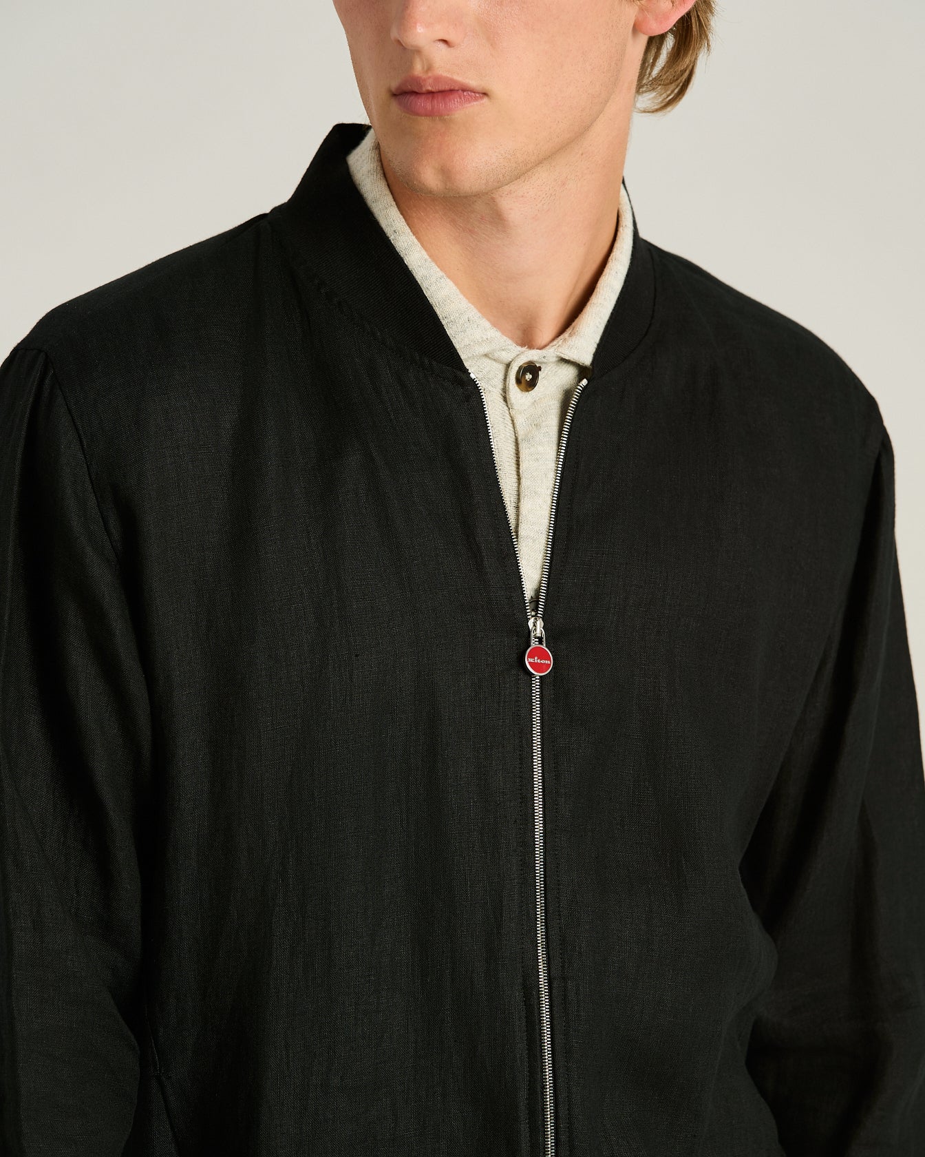 Men's black pure linen zip jacket | Kiton