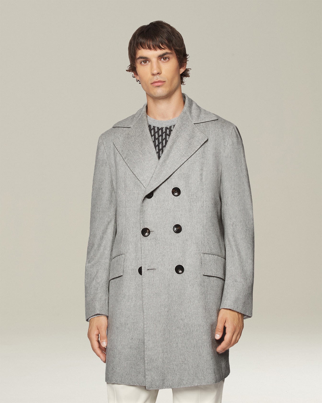 DOUBLE-BREASTED BRUSHED CASHMERE COAT