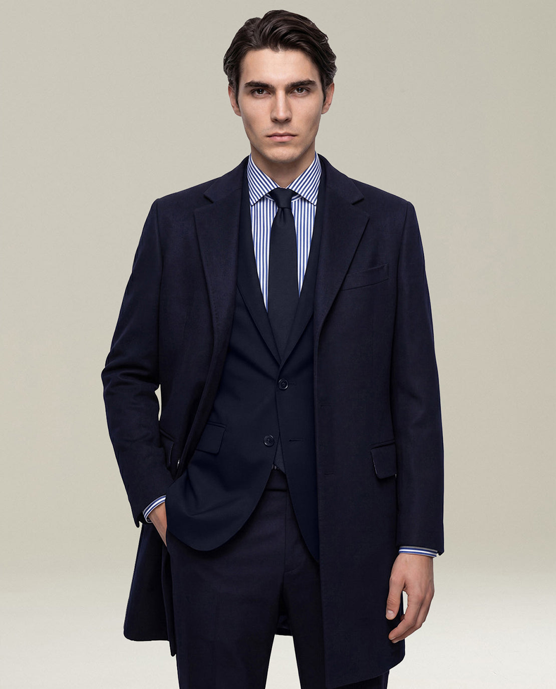 Unlined overcoat in pure blue cashmere | Kiton