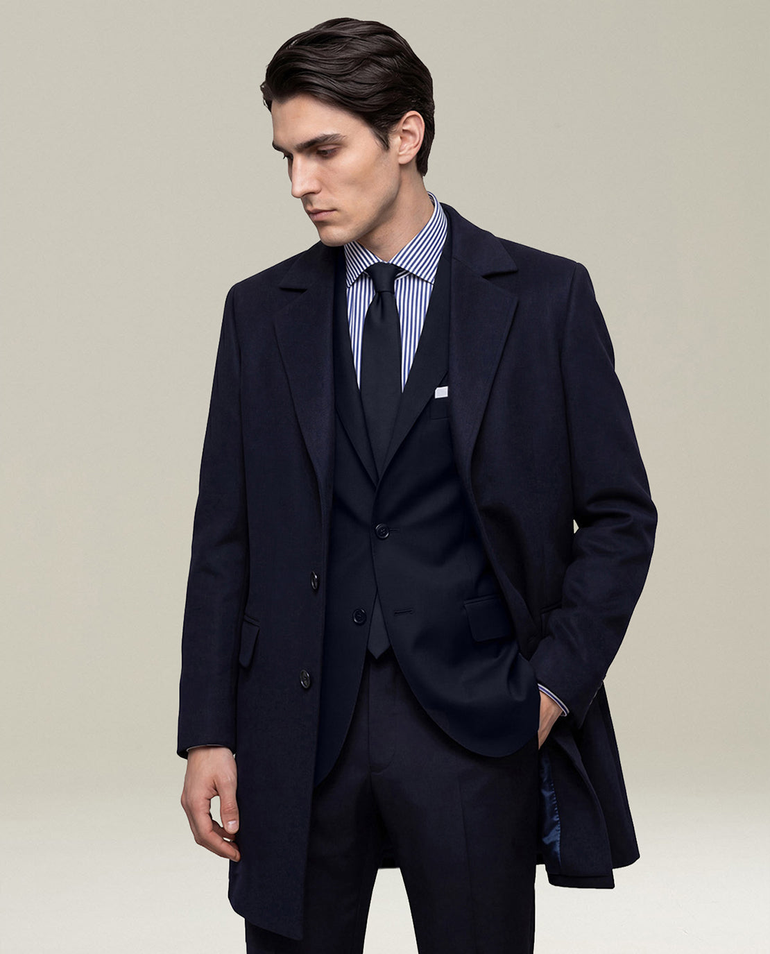 Unlined overcoat in pure blue cashmere | Kiton