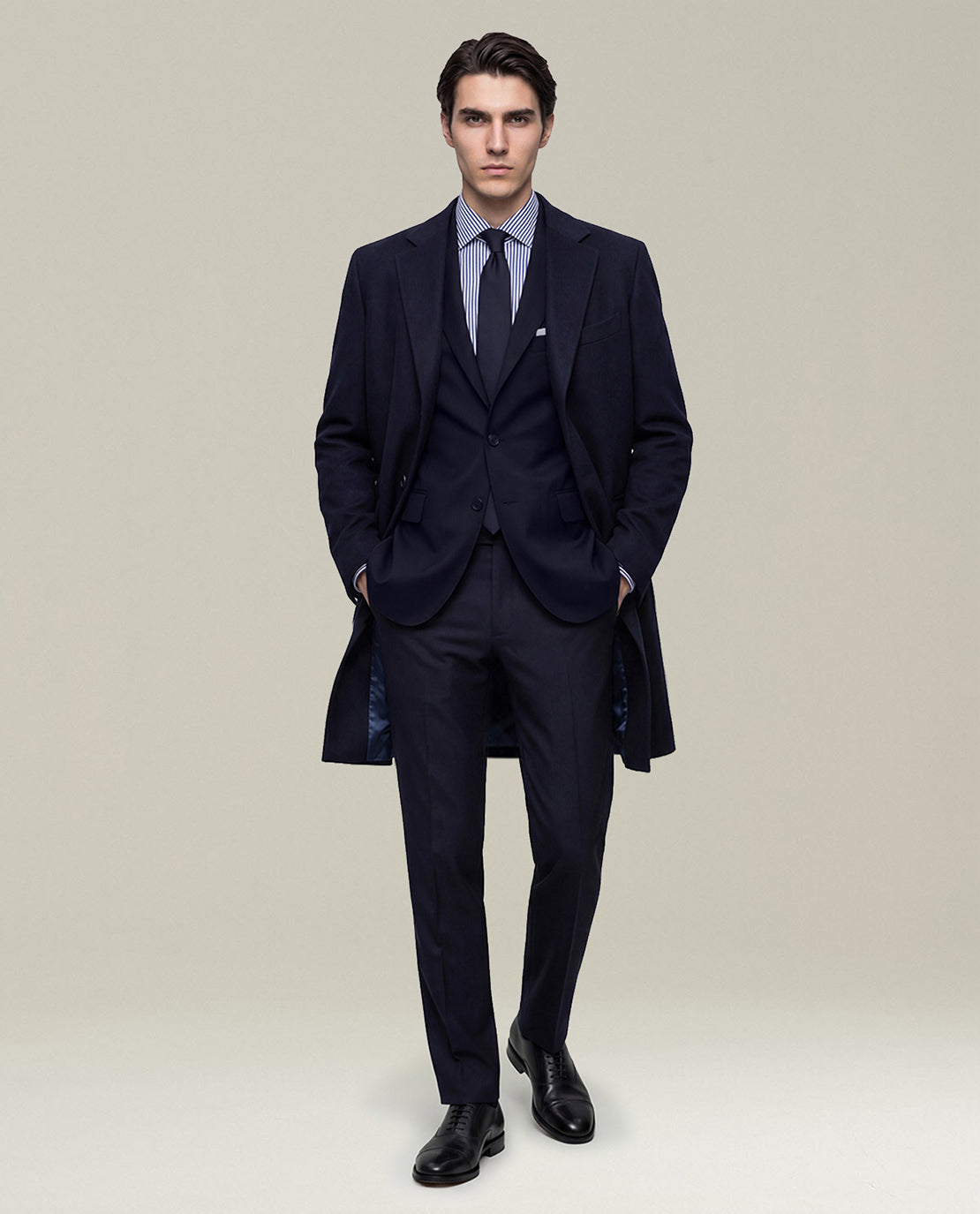 Unlined overcoat in pure blue cashmere | Kiton