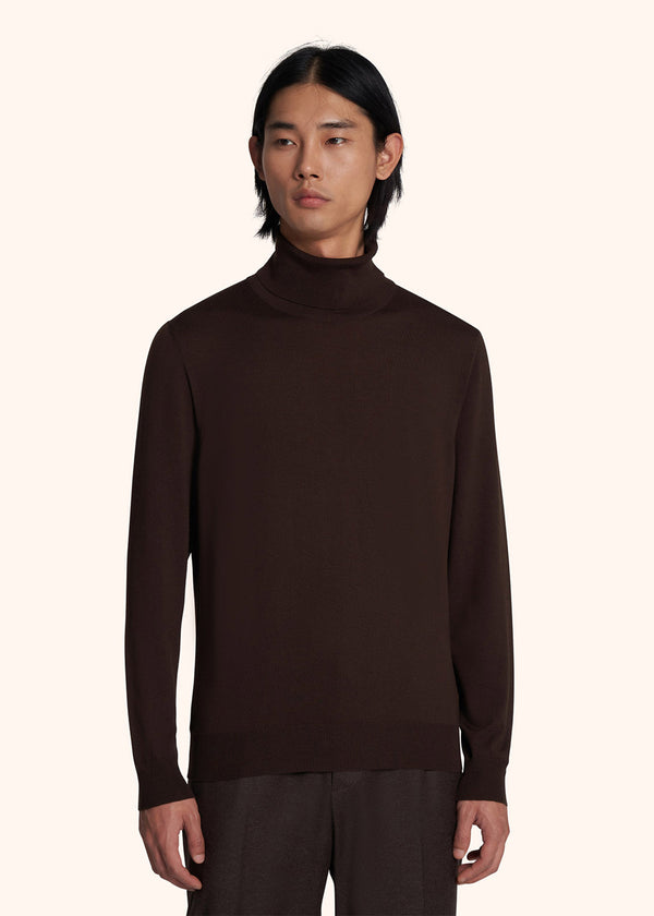 Kiton dark brown jersey high neck for man, in wool 2