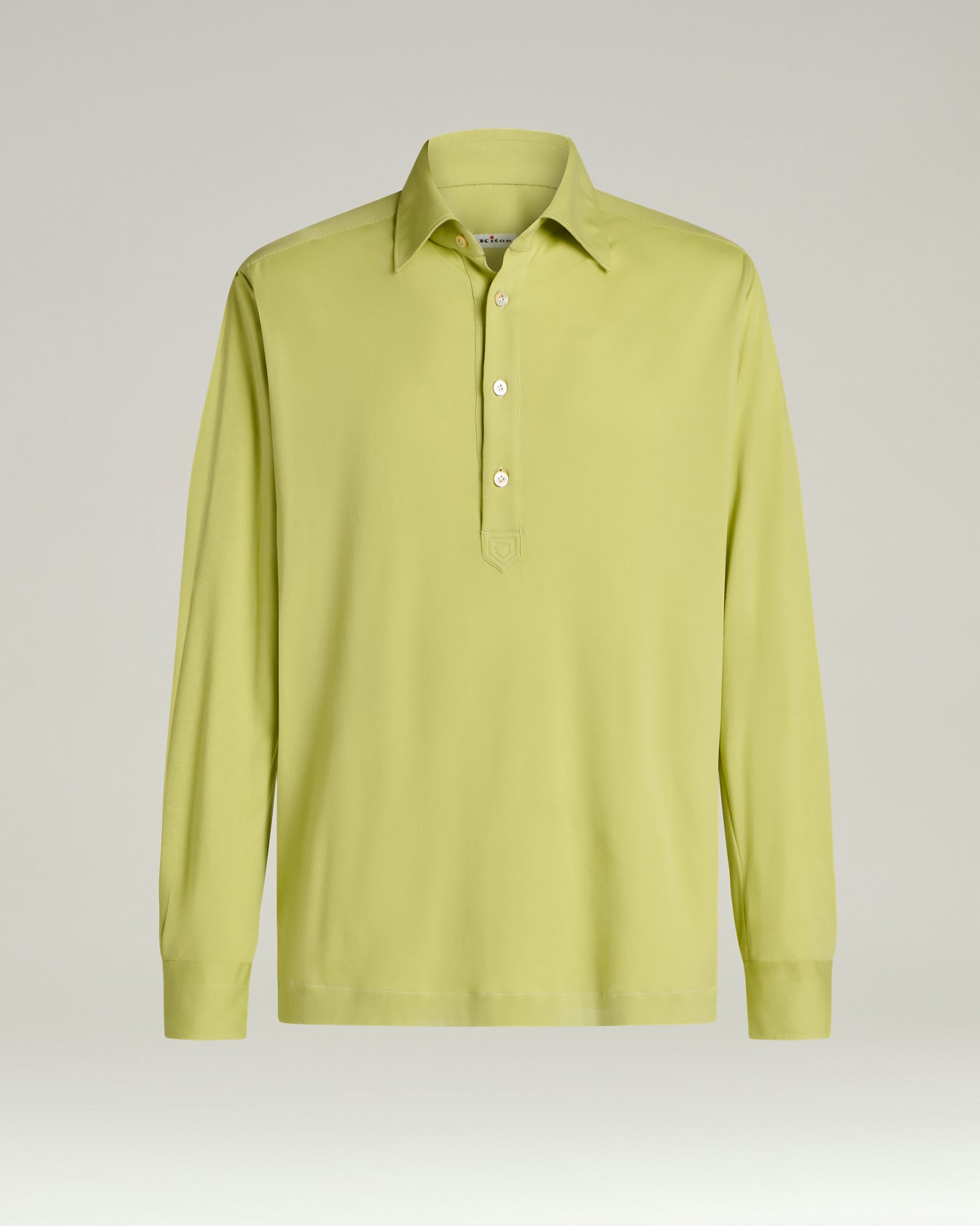 Cotton Jersey Long-Sleeved Polo Shirt in Green 1