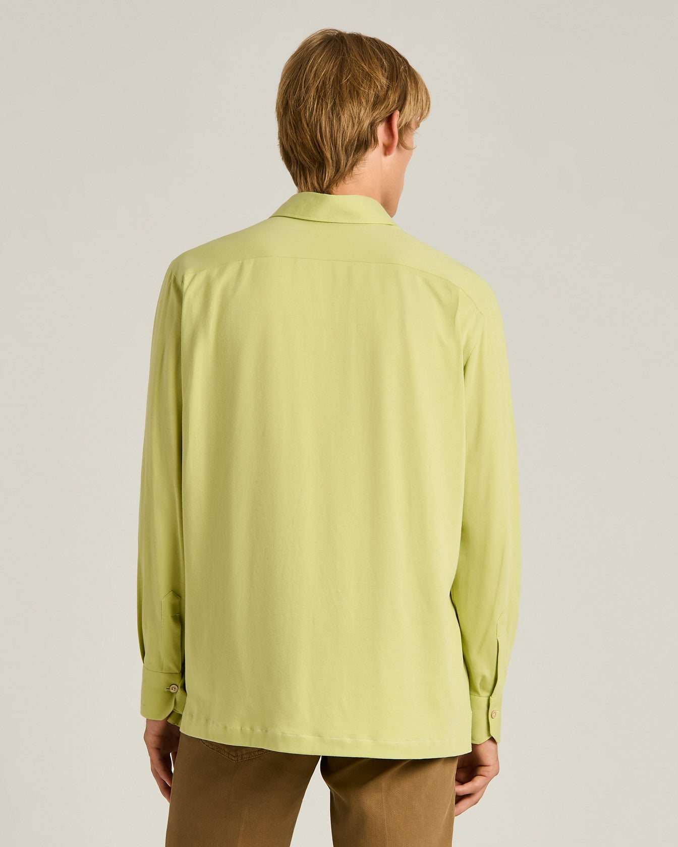 Cotton Jersey Long-Sleeved Polo Shirt in Green 3