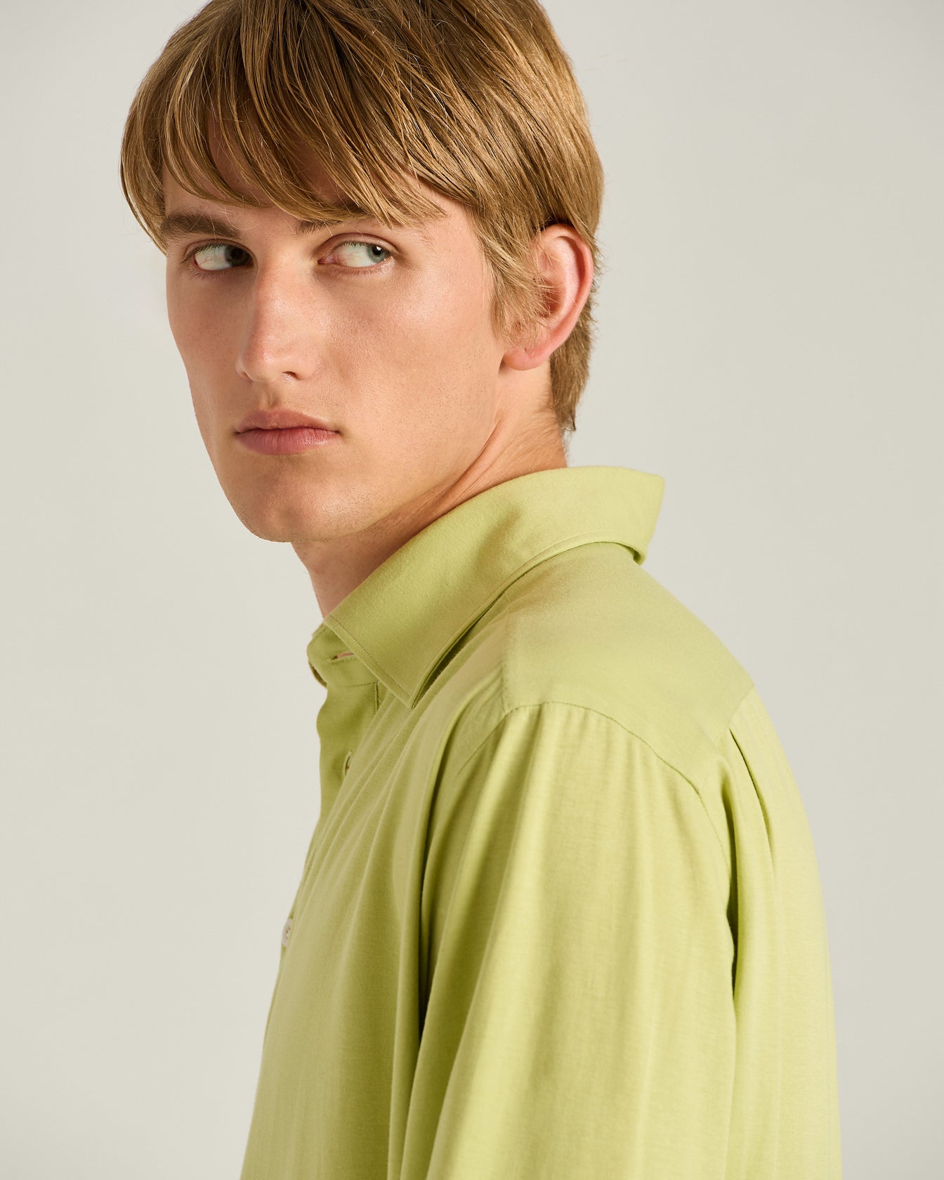 Cotton Jersey Long-Sleeved Polo Shirt in Green 4