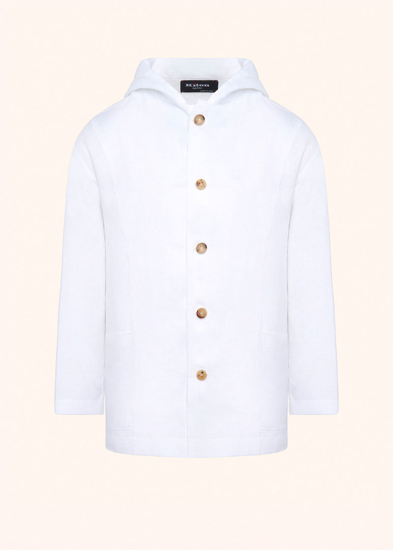 Kiton white luca - jersey w/hood for man, in linen 1