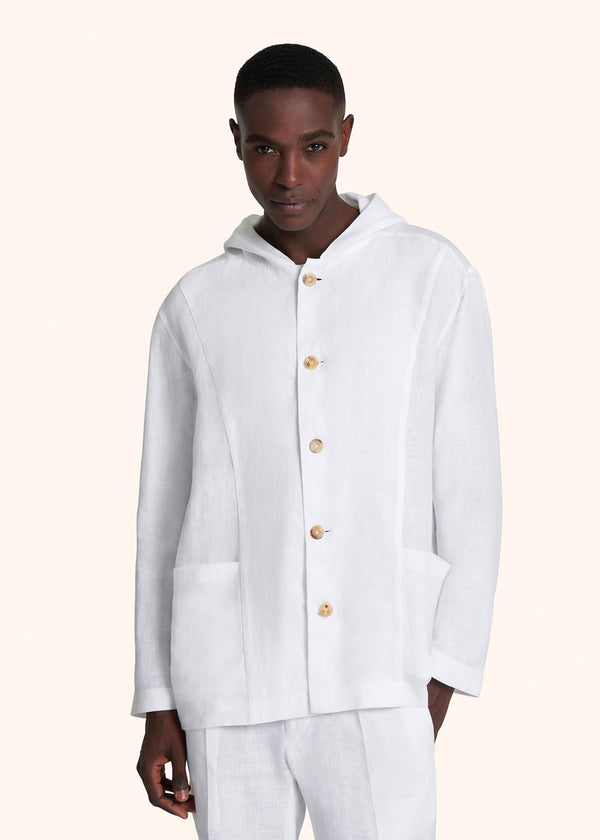 Kiton white luca - jersey w/hood for man, in linen 2