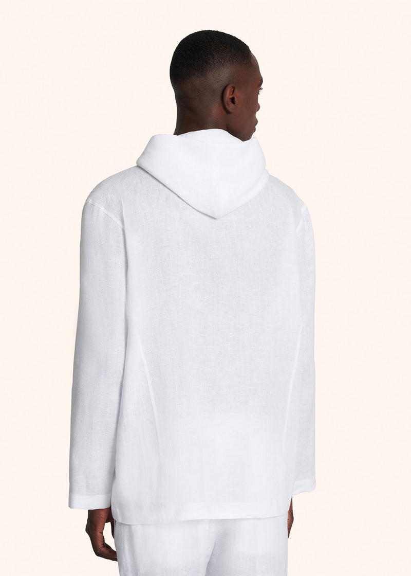 Kiton white luca - jersey w/hood for man, in linen 3