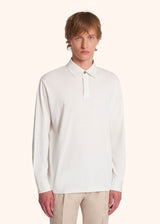 Kiton white jersey poloshirt l/s for man, in silk 2