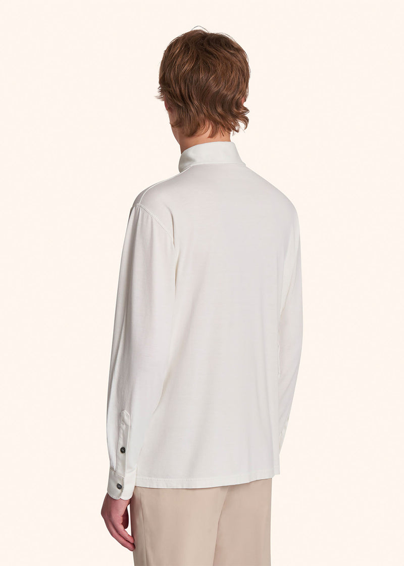 Kiton white jersey poloshirt l/s for man, in silk 3