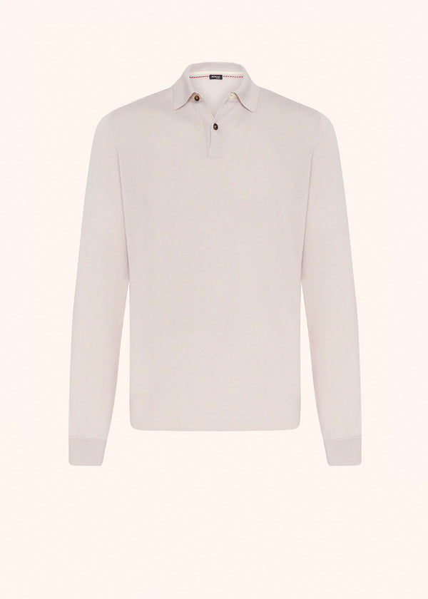 Kiton ice/milkwhite jersey poloshirt l/s for man, in cotton 1