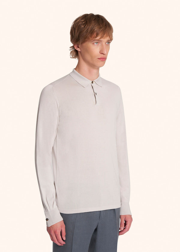 Kiton ice/milkwhite jersey poloshirt l/s for man, in cotton 2