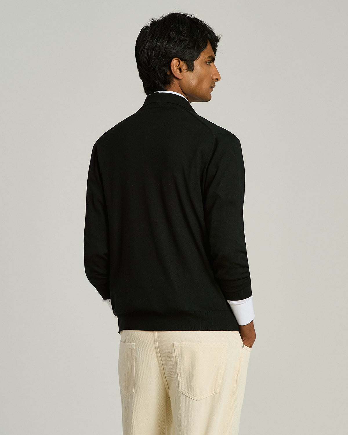 BLACK ULTRAFINE WOOL ZIP POLO 3