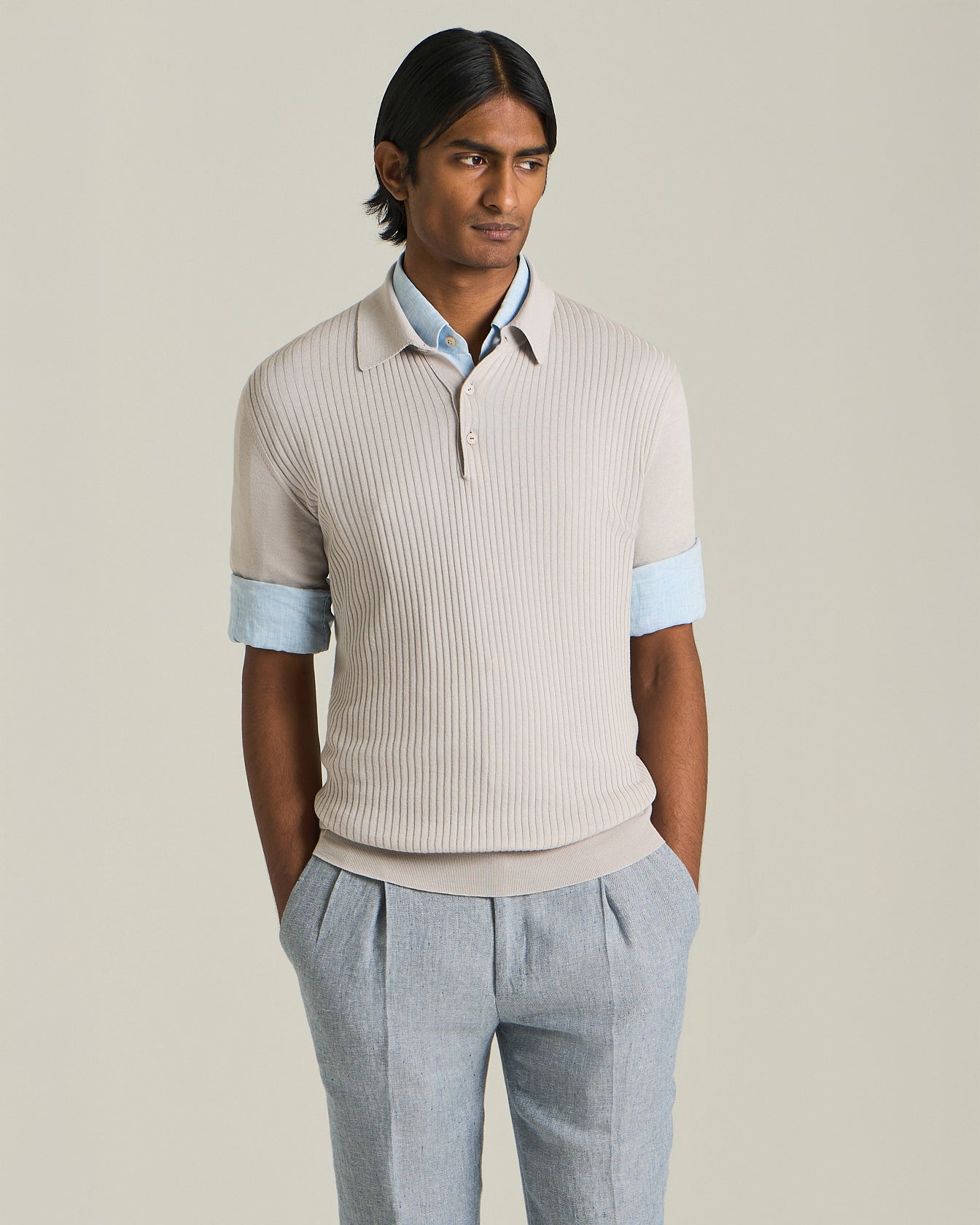 COTTON POLO SHIRT WITH SIMPLE RIBBED PATTERN